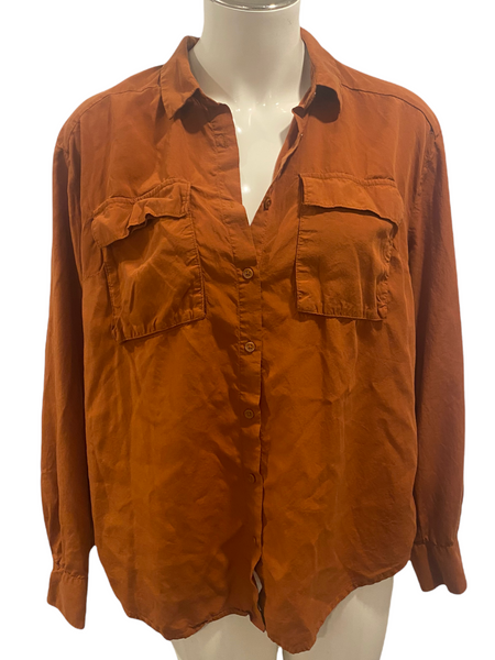A NEW DAY Loose Fit Burnt Orange LS Top with Front Pockets Size Large L