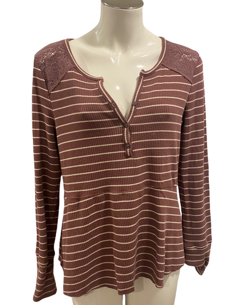 PURE GOOD BY ANTHROPOLOGIE Mauve & Cream Knit Sweater Top with Lace Size M/L Approximately