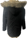FREE PEOPLE $360 Gorgeous Black Satin-Like Whisper Parka with Fluffy Fur Trim Hood Size XS (Oversized, like a Medium)
