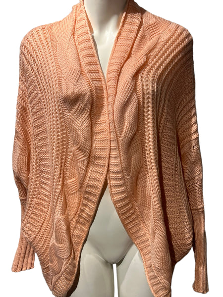 MILITARY HIPPIE Stunning Peach Cable Knit Cardigan Sweater One Size